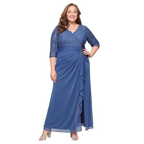 Image of Alex Evenings Womens Long Lace Top Mother of The Bride Dress with Empire Waist (Plus Size)