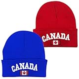 ZUYYON 2 Pcs Canada Maple Leaf Beanie Hats Embroidered Canada Flag Beanie Hat Canadian Themed Winter Warm Patriotic Knit Cap (Royal Blue, Red)