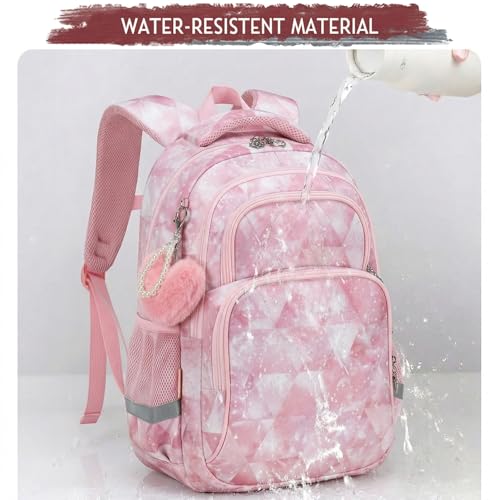 Image of Cusangel Pink Girl School Backpack for Kids 6-12 ages, 16in Cute Bookbag Water Resistant, 7 Pockets, Adjustable Chest Strap, Reflective Strip, Large Bookbag For travel,Gifts,Summer Camps