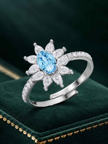 Image of Clara 925 Sterling Silver Blue Zirconia Adjustable Ring for Women | Platinum-Plated | Gift for Girl Wife Girlfriend for Anniversary & Birthday | Minimal Daily Wear