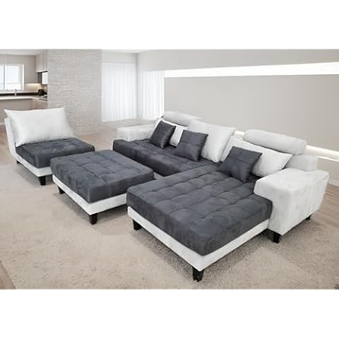 Stendmar L Shape U Shape Modern Microfiber Fabric Sectional Couch Sofa Set S150C (S150CRG-2 Tone Grey/Dark Grey, Right Hand Facing) Cover