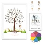 Didart Handmade Cuadro Árbol de Huellas Comunión Niña Personalizado Vintage – Libro de Firmas Comunión con Tintas e Instrucciones – Regalo Comunión Original - Recuerdo Invitados