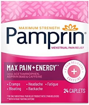 Pamprin Maximum Strength Max Formula, with Acetaminophen, Menstrual Period Symptoms Relief for Cramps, Headache, Pain and Bloating, 24 Caplets