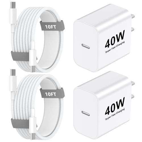 Image of iPhone 17 Pro Max Charger Fast Charging,2Pack 40W USB C Fast Wall Charger Block with 10ft Type C to C Charging Woven Cord for iPhone 17 /Air /17 Pro /17 Pro Max /16 /16 Pro /16 Pro Max /16 Plus /15 /15 Pro Max