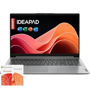 Lenovo IdeaPad 1i Laptop with Microsoft 365 Home and Business • 12GB RAM • 1TB Cloud Storage and 256GB SSD • Intel Core • 15 Anti-Glare Screen • WiFi-6 • 11HR Battery • Windows 11 • w/o Earbuds