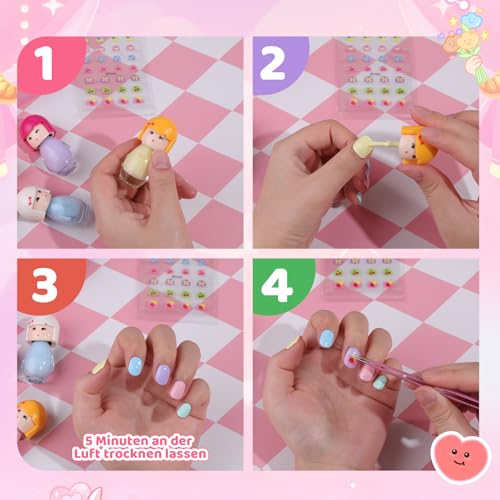 Aokitec Kindernagellack Set- auf WasserbasisPeel Off Kinder Ngellack Mädchen Ungiftig Kit, 6 Macaron Farben Nagellack Kinder, Schnelltrocknend Nagelset Perfekt für Geburtstagsgeschenke DIY Nail Salon