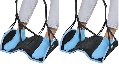 Image of Everlasting Comfort Airplane Foot Hammock - Memory Foam Foot Rest for Plane Travel - Portable Foot Rest for Air Travel, Desk & Car - Airplane Essentials Foot Hammock for Plane Travel (Pack of 2)
