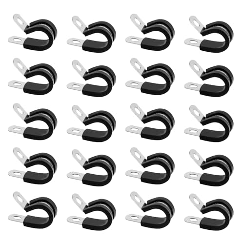 20 Pièces Collier de Serrage en P, 25mm Collier de Fixation de Tubes avec Insert en Caoutchouc, Colliers de Serrage en Acier Inoxydable, P-Clips de Serrages...