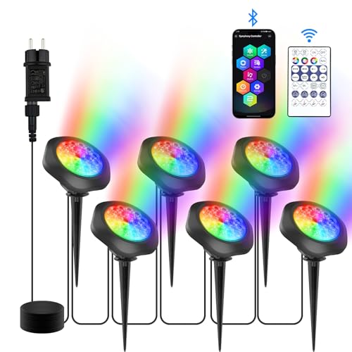 NATPOW Teichbeleuchtung Unterwasser mit Bluetooth APP, Unterwasserbeleuchtung RGB Teichlicht mit Fernbedienung, IP68 wasserdicht, DIY Farbwechsel Gartenbeleuchtung für Garten, Patio, Baum(6...