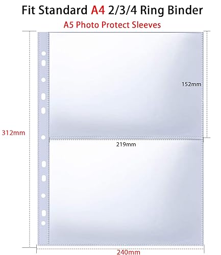 30 Pack 120 Pockets A5 Photo Sleeves for A4 2/3/4 Ring Binder, Ultra-Clear Double-Sided 2 Pocket 219x152 mm Photo Page Protector, Top Loading Photo Album 6x8 Refill Pages image 6