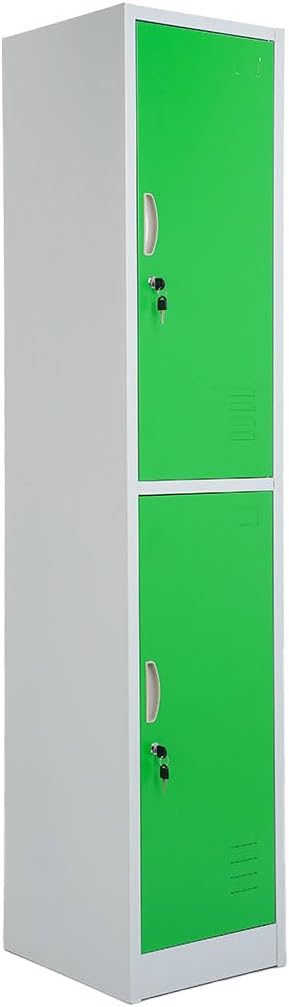 | Metal 2 Seater Overlap Locker Cabinet Gym Office Locker Cabinet with Green Doors