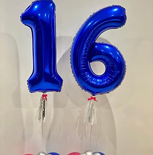 Image of 40 Inch Navy Blue 16 Number Balloons Giant Jumbo Huge 16 or 61 Foil Mylar Helium Number Digital Balloons Dark Blue Birthday Mylar Digital Balloons 16th Birthday Anniversary Events Party Decorations