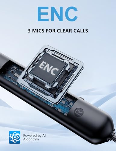 Image of Rythflo Active Noise Cancelling Headphones, Wireless in Ear Neckband Blutooth Headphones with 3 AI Mics ENC, 60Hrs Playtime, V5.3 Multipoint Connection Magnetic Earbuds for Work /Travel /Office