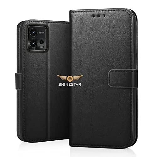 Image of SHINESTAR Motorola Moto G72 Flip Back Cover | PU Leather Flip Cover Wallet Case with TPU Silicone Case Back Cover for Motorola Moto G72 - Classy Black