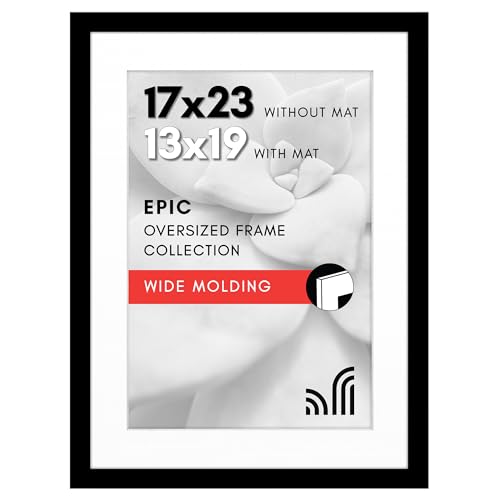 Americanflat 17x23 Picture Frame with Polished Plexiglass - Use as 13x19 Frame with Mat or Display 17x23 Photo Without Mat - Epic Collection - Wide Picture Frames for Wall Display - Black