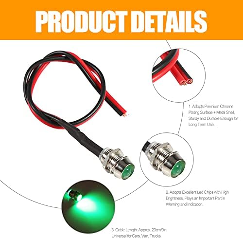 Car LED Indicator Light, Universal 12V DC LED Indicator Light Bulbs Led Pilot Panel Indicator Signal Warning Light Lamp for Cars, Van, Trucks(Green)