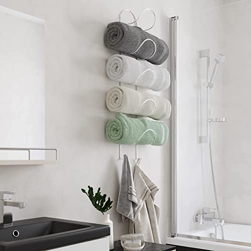 Wallniture Boto Towel Rack Wall Mounted 5 Sectional Bathroom Organizer With Hooks For Hanging Towels, Bathroom Accessories, Metal Chrome #TOP1