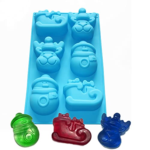 X-Haibei Christmas Snowman Reindeer Sleigh Soap Cake Chocolate Jello Pudding Silicone Mold Pan 3Oz Per Cell #TOP19