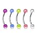 Multipak Colored Set of 5 Glow In the Dark Curved Eyebrow 16g 316L Stainless Steel Bar Barbell Ring