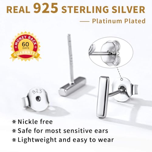 ChicSilver 925 Sterling Silver Earrings Dainty Simple Bar/Circle/Triangle Stud Earrings for Women Silver/Gold Plated/Black4