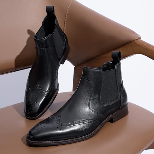 Image of Jousen Men's Chelsea Boots Polished Premium Leather Ankle Dress Boots Classic Retro Slip On Boots for Men