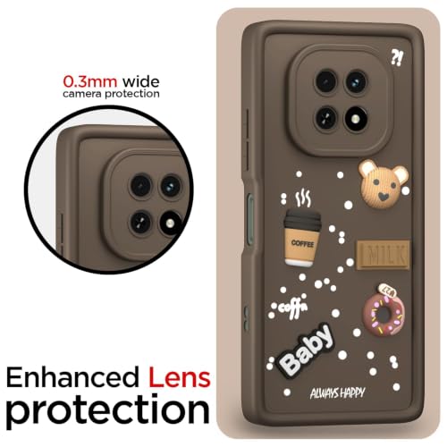Image of Bintage Cute Fun Ball | Taddy Cartoon 3D Smiley Coffee Cup | Milk Donut | Full Protection Rubber Back Cover Compatible for Realme RMX3950 /Realme C63 5G - Brown
