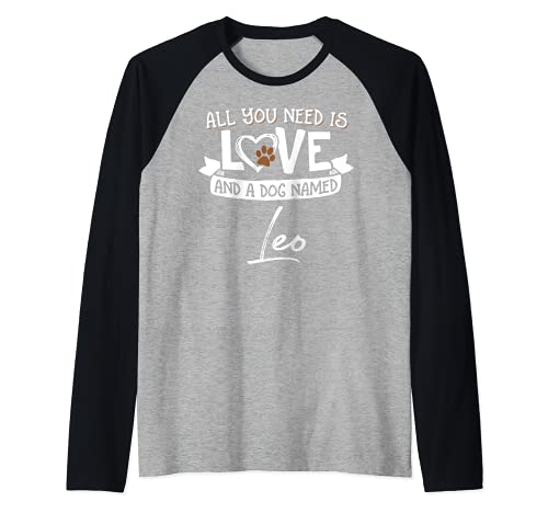 Cute Dog Named Leo Design for Women and Men Raglan Baseball Tee, Black