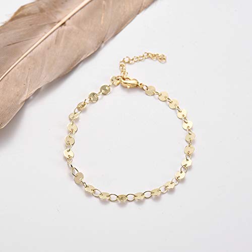 Image of Womens Dainty Gold Chain Bracelet,Simple Layered Chain Bracelets,Beaded Turquoise Bracelet,Charm Crystal Bar,Heart,Karma,Triangle,Pearl Bracelets for Women