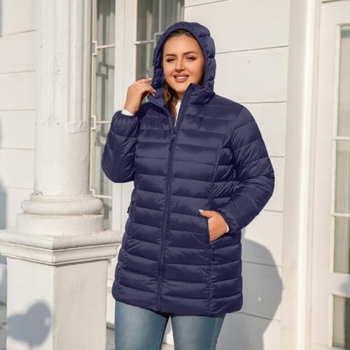 Plus Size Puffer Jacket for Women 1X-7X Water-Resistant Packable Winter Coat Mid-length Lightweight Puffer Coat2