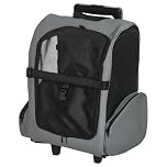 PawHut Pet Travel Backpack Bag Cat Puppy Dog Carrier w/ Trolley and Telescopic Handle Portable Stroller Wheel Luggage Bag (Grey)