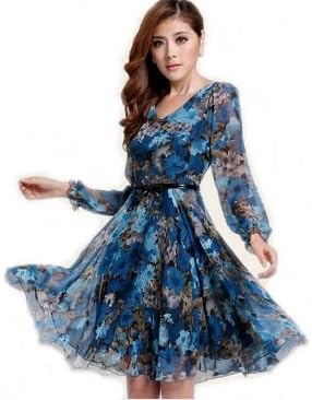 New 2014 Summer Dress Women Clothing Casual Long Maxi Women Print Chiffon Dress Sale Items Girl Print Dress (XXL, blue)
