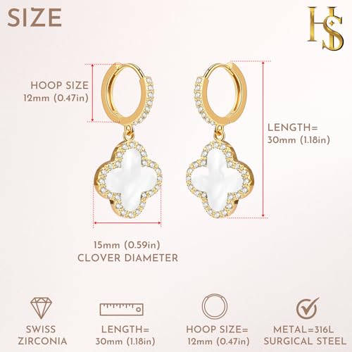 Huggie Hoop Clover Earrings for Women | Mother of Pearl Clover Dangle Hoop Earrings | Lovely Gift2