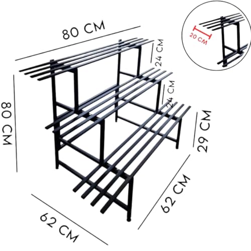 Maka Porta Piante Da Interno Ed Esterno, Piedistallo Per Piante, Fioriera Da Esterno In Metallo, Porta Vasi Da Balcone, Portafiori In Ferro, Portata Max 30 Kg, Piedini Regolabili (3 Ripiani 80Cm) - 3