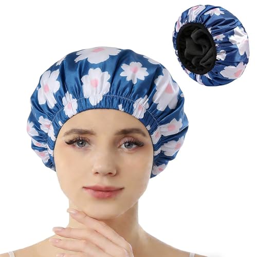 Shower Caps for Women Uk,Extra Large Triple Layer Bathing Cap,Bath Cap with Dry Hair Function for Women,Waterproof Reusable Long Hair Bath Caps