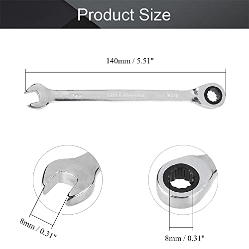 Utoolmart Ratcheting Combination Wrench, 8Mm Box Open Ended Ratchet Combination Wrench, Metric, Chrome Vanadium Steel Construction, 1 Pcs #TOP1