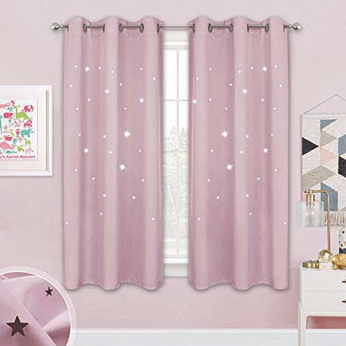 NICETOWN Children Window Darkening Curtains - Bedroom Star Cutouts Starry Night Magical Drape Panels for Girl's Princess Themed Rooms/Nursery Room (La