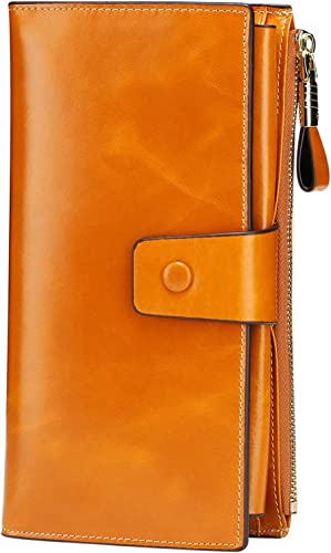 Itslife Womens Wallet Leather RFID Blocking Large Capacity Luxury Wax Genuine Clutch Wallet Ladies Card holder