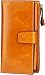 Itslife Women's RFID Blocking Large Capacity Luxury Wax Genuine Leather Cluth Wallet Ladies Card Holder (Tan RB)
