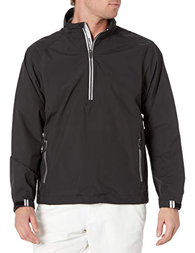 Zero Restriction Men's Power Torque 1/4 Zip Packable Rain Jacket, Black/Black, Large