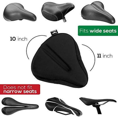 WizMove Large Bike Seat Cover | Premium Wide Gel Bicycle Saddle Cushion | Extra Padded Comfort for Exercise, Stationary, Cruiser or Spinning Cycling