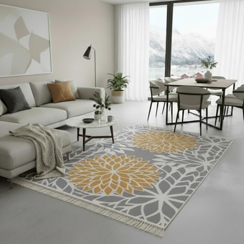 Fashion4Home Teppich Läufer - Tepiche für Wohnzimmer, Schlafzimmer, Küche, Kinderzimmer, Badezimmer - Boho Kelim - Läufer Flur, Orient-Blau-Gold, Größe: 120x170 cm