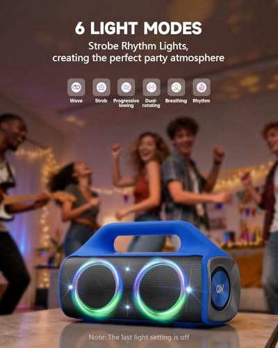 Image of IP67 Waterproof Bluetooth Speaker:80W(Peak) Loud Outdoor Portable Wireless Party Speakers with LED Lights,20H Playtime,Bluetooth 5.3,Deep Bass & TWS for Pool,Beach(Blue)