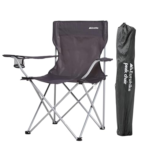 Eurohike Peak Folding Chair with Drinks Holder & Arm Rests for Adults & Kids, Lightweight, Portable, Compact, Ideal for Camping, Festivals, Picnics, Beach & Outdoor Events (Grey)