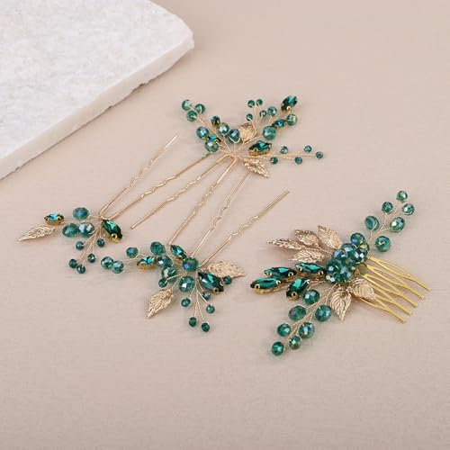 Peine de novia con cristales verde para bodas miniatura 2