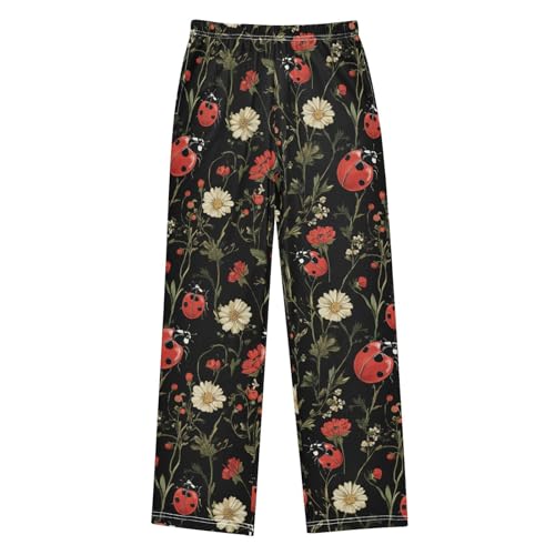 Boys' Pants Red Ladybug Leaves Flower Long Bottoms Jogger Pants Elastic Waist Trousers with Pockets S-XL