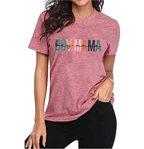 Boy Mama Tshirt Women Mother's Day Shirts Funny Letter Print Tee Tops Mom of Boys Shirts Summer Short Sleeve T-Shirt2