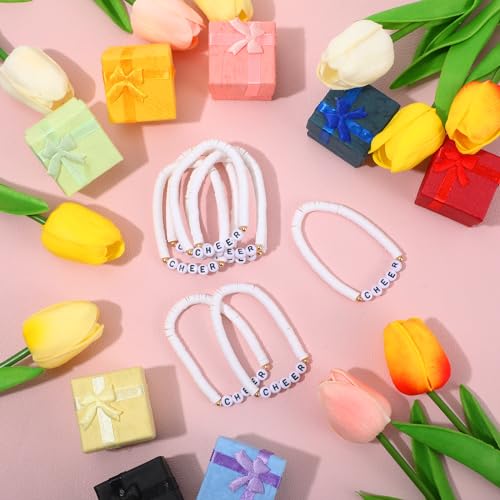Image of Landical 24 Pcs Cheerleader Gifts Stackable Clay Bead Cheer Bracelets Friendship Bracelets Senior Night Cheer Gifts for Girls(White)