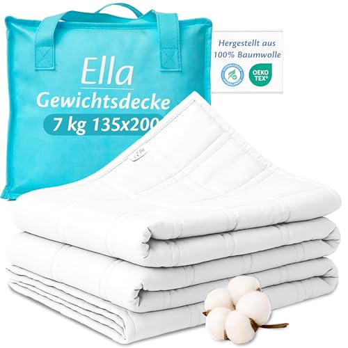 Ella Gewichtsdecke 135x200 7kg - Anti Stress Therapiedecke - Schwere Decke aus 100% Baumwolle - Bettdecke für tiefen Schlaf und bessere Erholung, Weighted Blanket Für Männer & Frauen von 55-85kg, Weiß