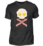 Frühstück Totenkopf Motiv - Spiegelei Schinken Smiley Essen Lustig Cool Herren Shirt -4XL-Schwarz