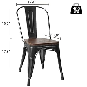 Victone metal dining chair with wood seat indoor outdoor use chic dining bistro cafe side bar chair coffee chair set of 4 black  urban country home decor